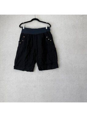 Colette Shorts Womens Large Navy 100% Linen Bermuda Pull On Elastic Waist